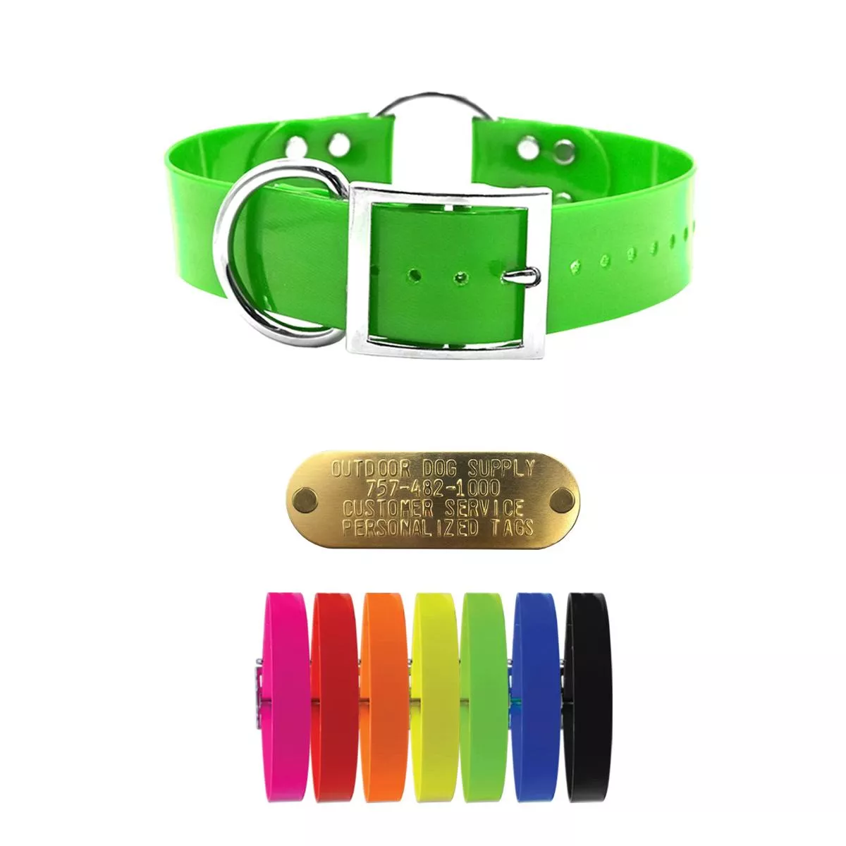 1 1/2″ Solid Premium Glow Tuff Center Ring Large Dog Collar with Brass Name Plate