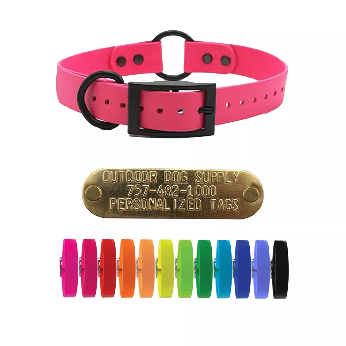 1″ Solid SoftFlex Beta Center Ring Dog Collar with Brass Name Plate