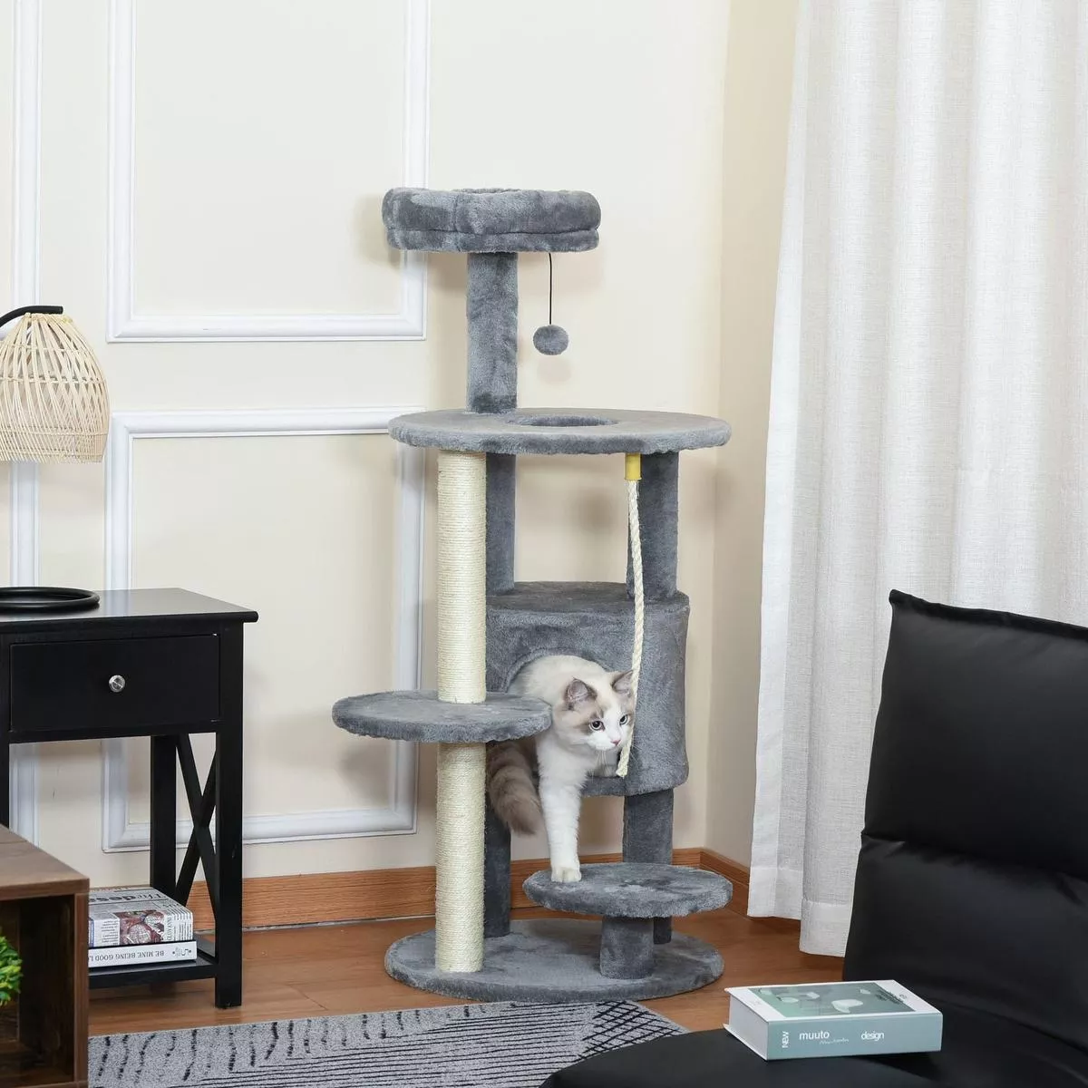 112cm Cat Tree, Climbing Centre, Jute Post, Dark Grey