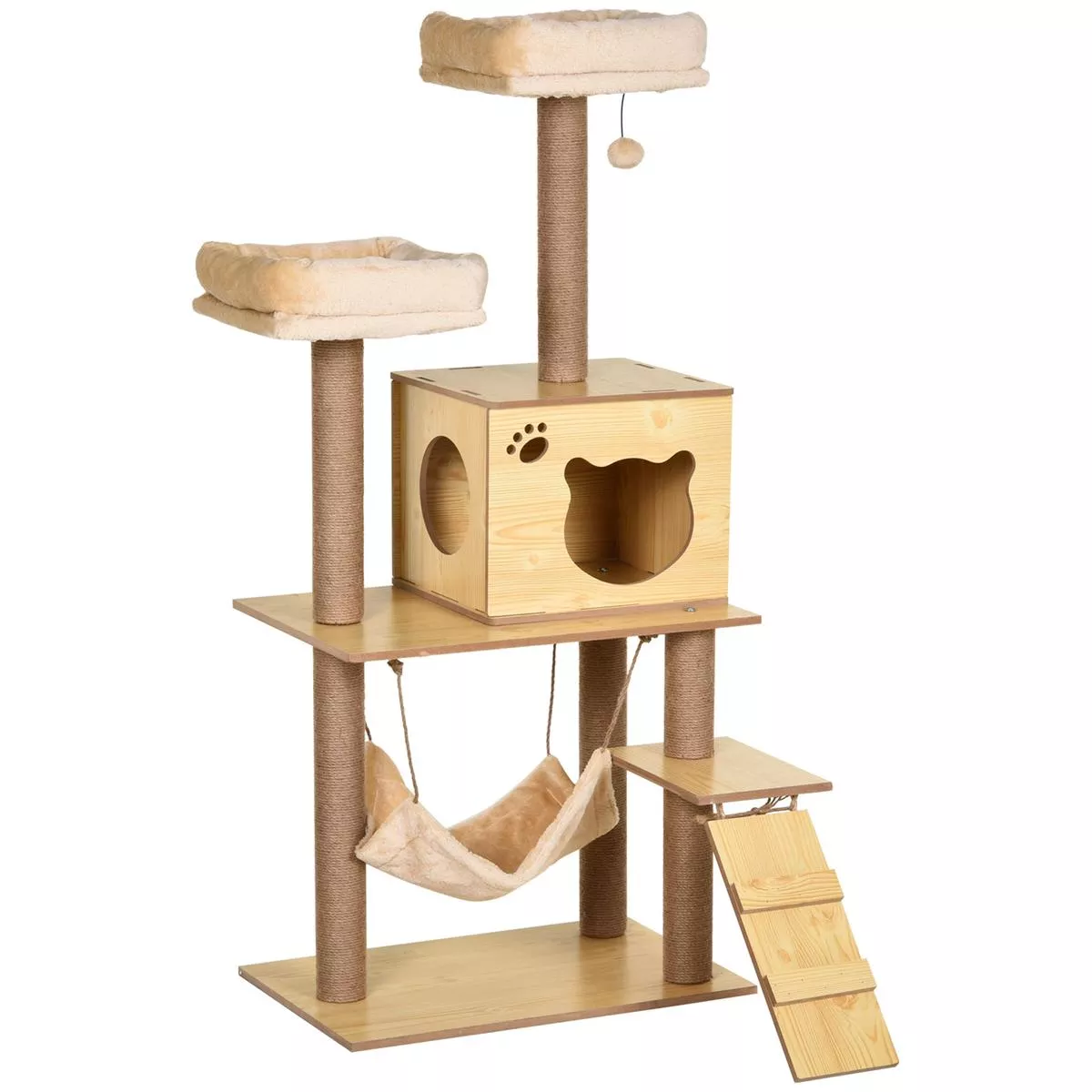 130cm Multi Level Cat Tree With Hammock Scratching Posts and Hideaway House, Grey
