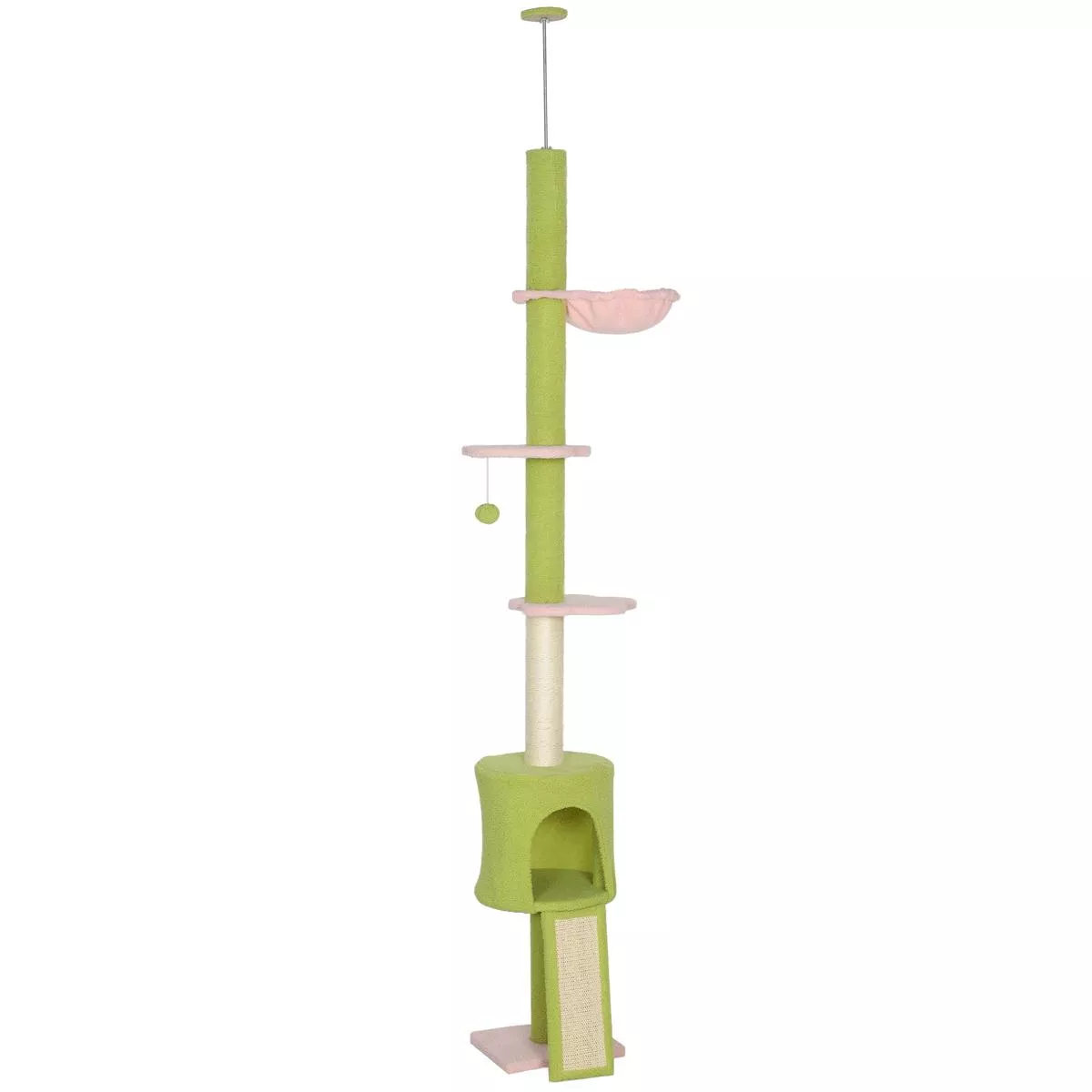 Adjustable Floor to Ceiling Cat Tree with Hammock Condo and Scratching Posts Green