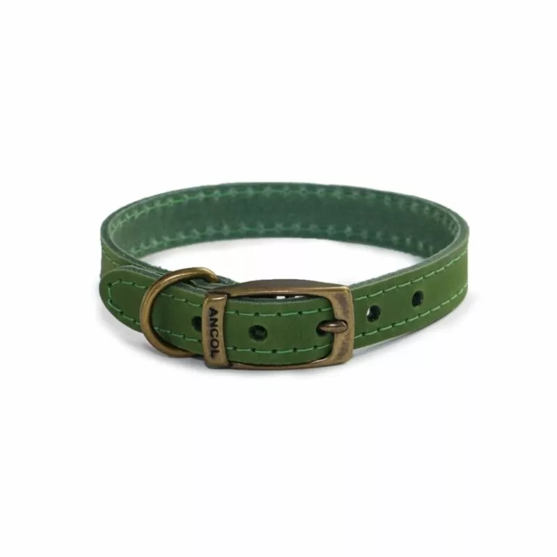 Ancol Timberwolf Leather Collar Green – Size 8 (55-63cm)
