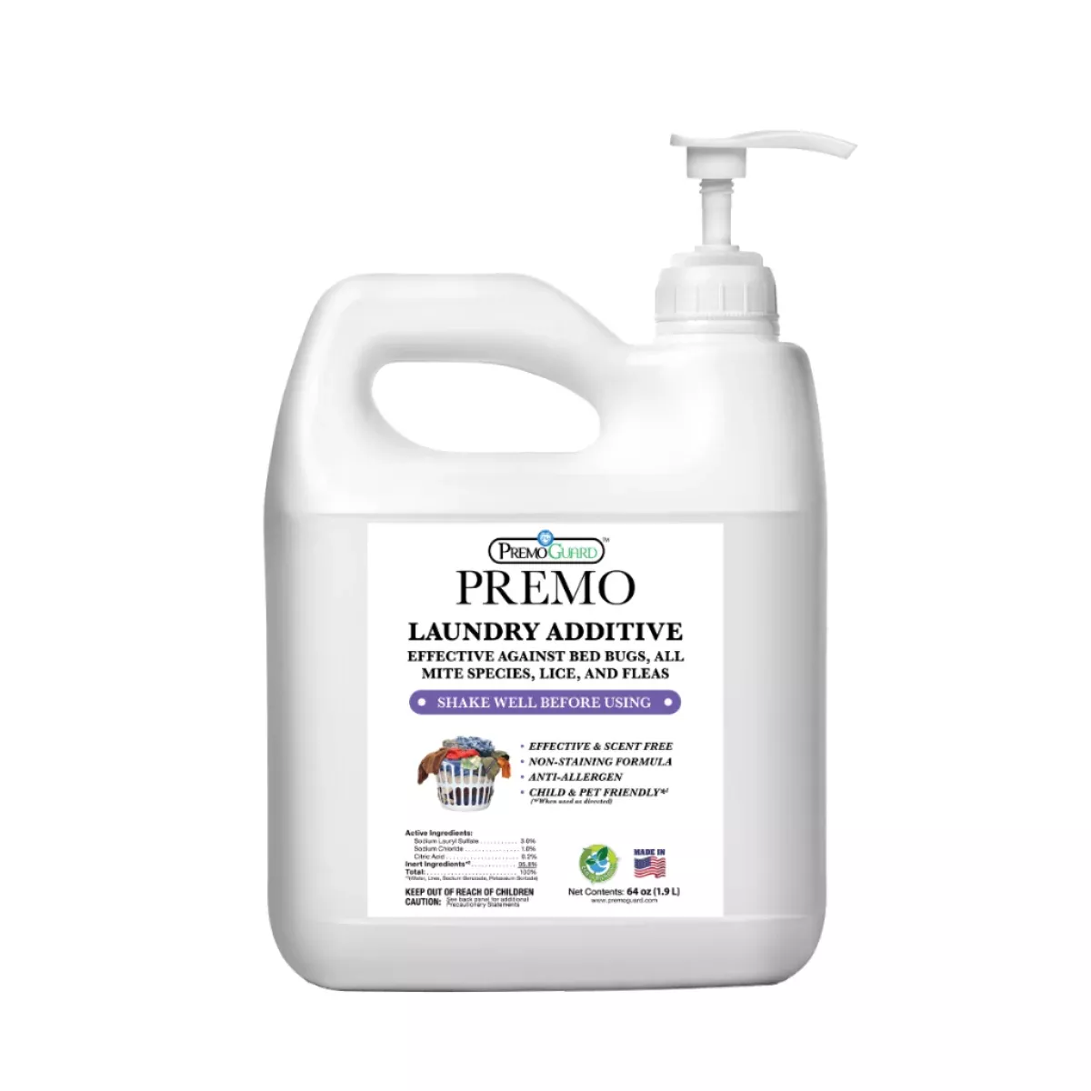 Bed Bug & Mite Laundry Additive 64 oz | Non-Toxic Treatment | Premo Guard