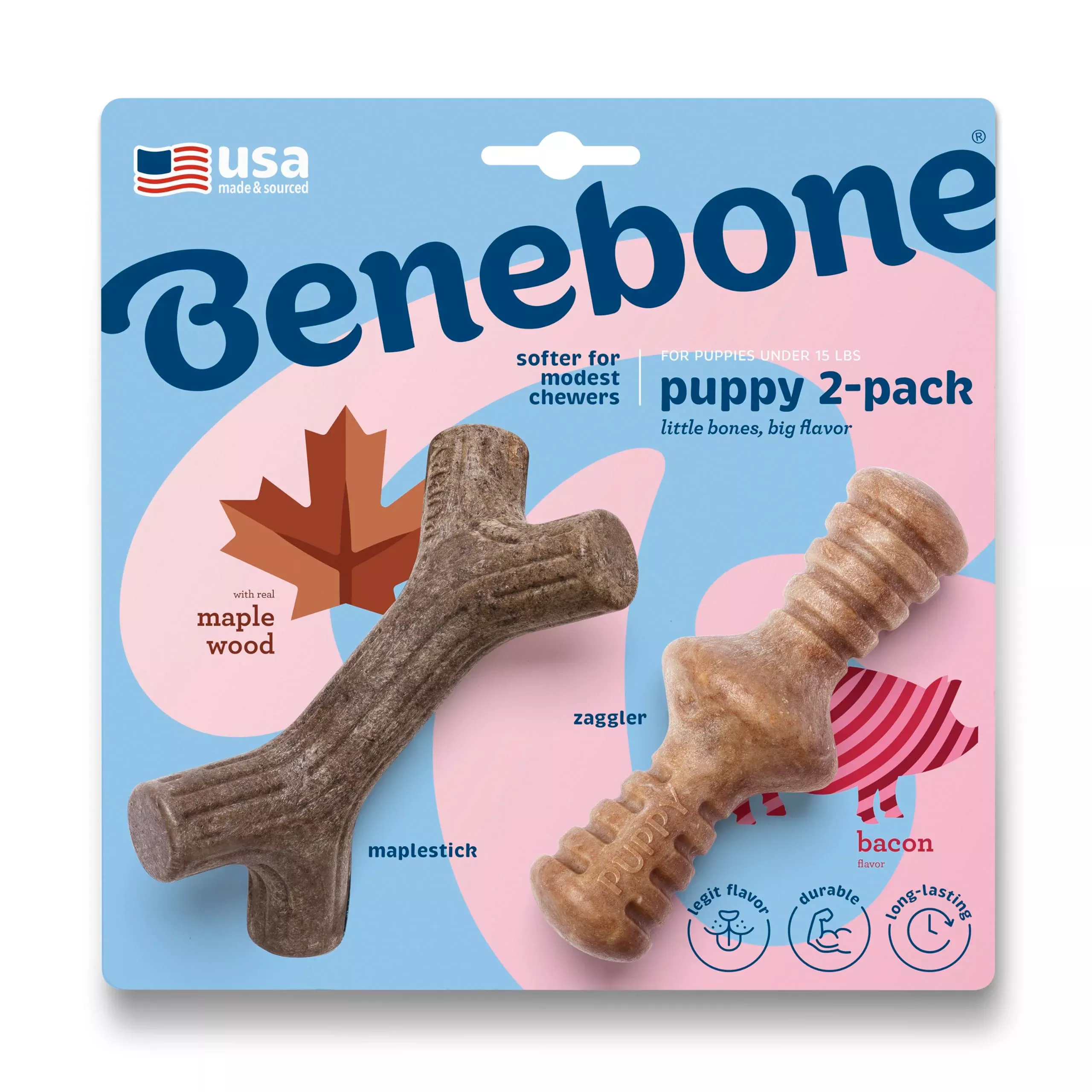 Benebone Puppy Chew Stick Zaggler Bacon 2-Pack