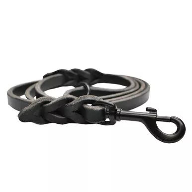 Black Braided Leather Leash with O-Ring