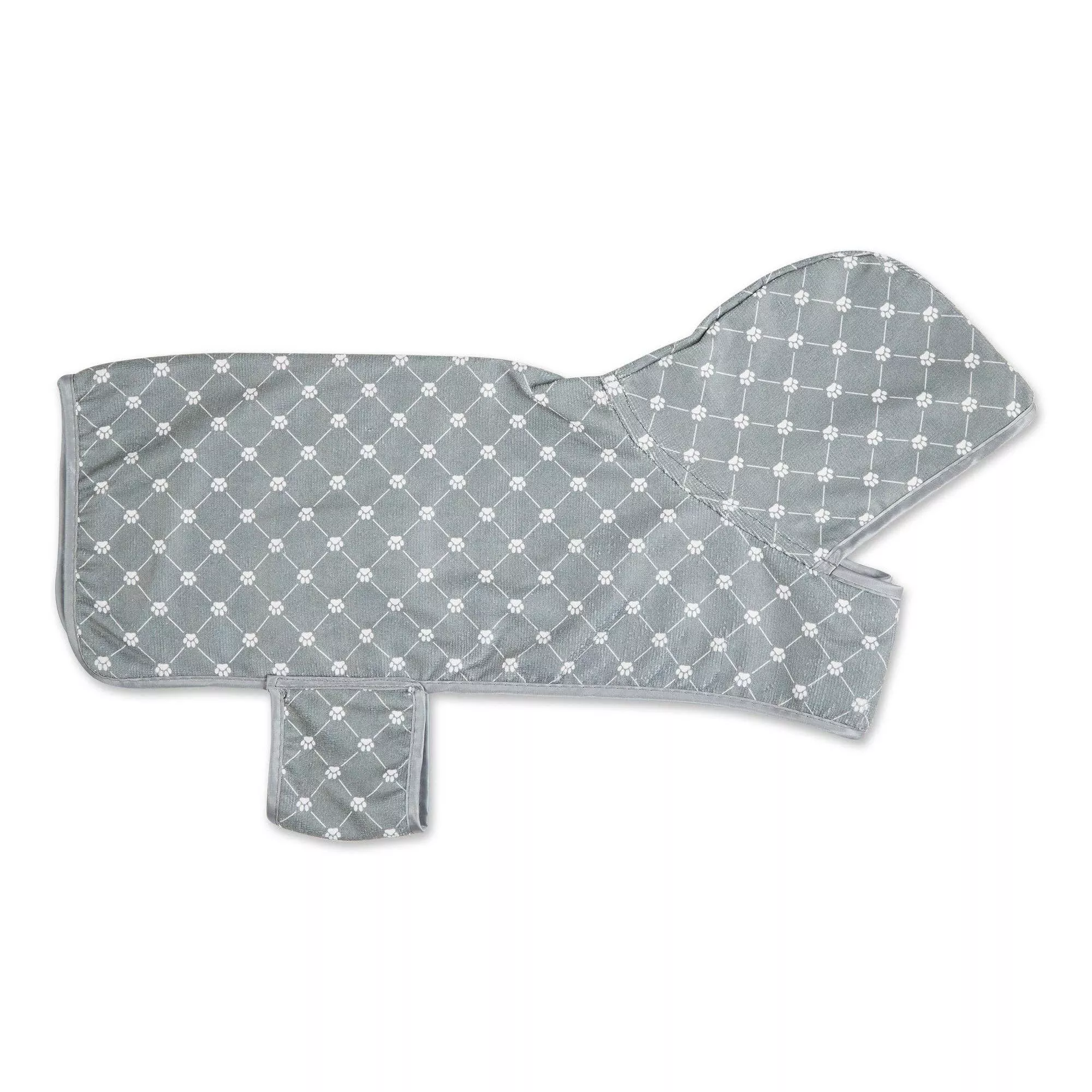 Bone Dry Printed Trellis Paw Gray Pet Robe