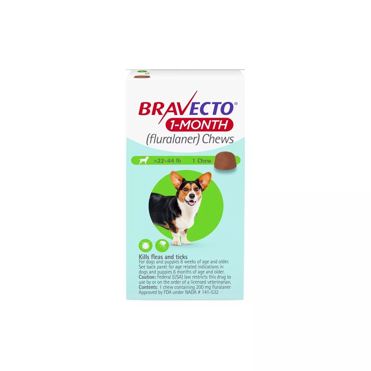 Bravecto 1 Month Medium Dog 22.1 - 44lbs Green 1 Pack