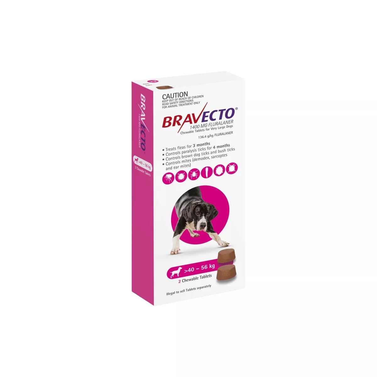 Bravecto Chewables for Extra Large Dogs 88–123 lbs (40–56 kg) (Pink)