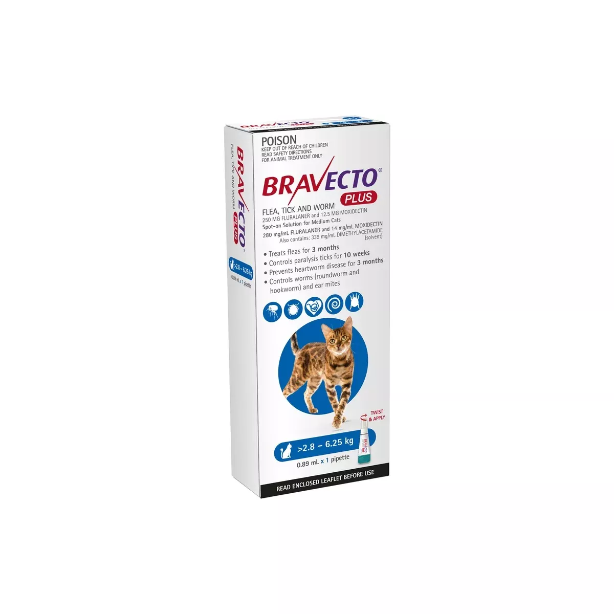 Bravecto Plus Spot On Cat Medium 6.1-13.7lbs Blue