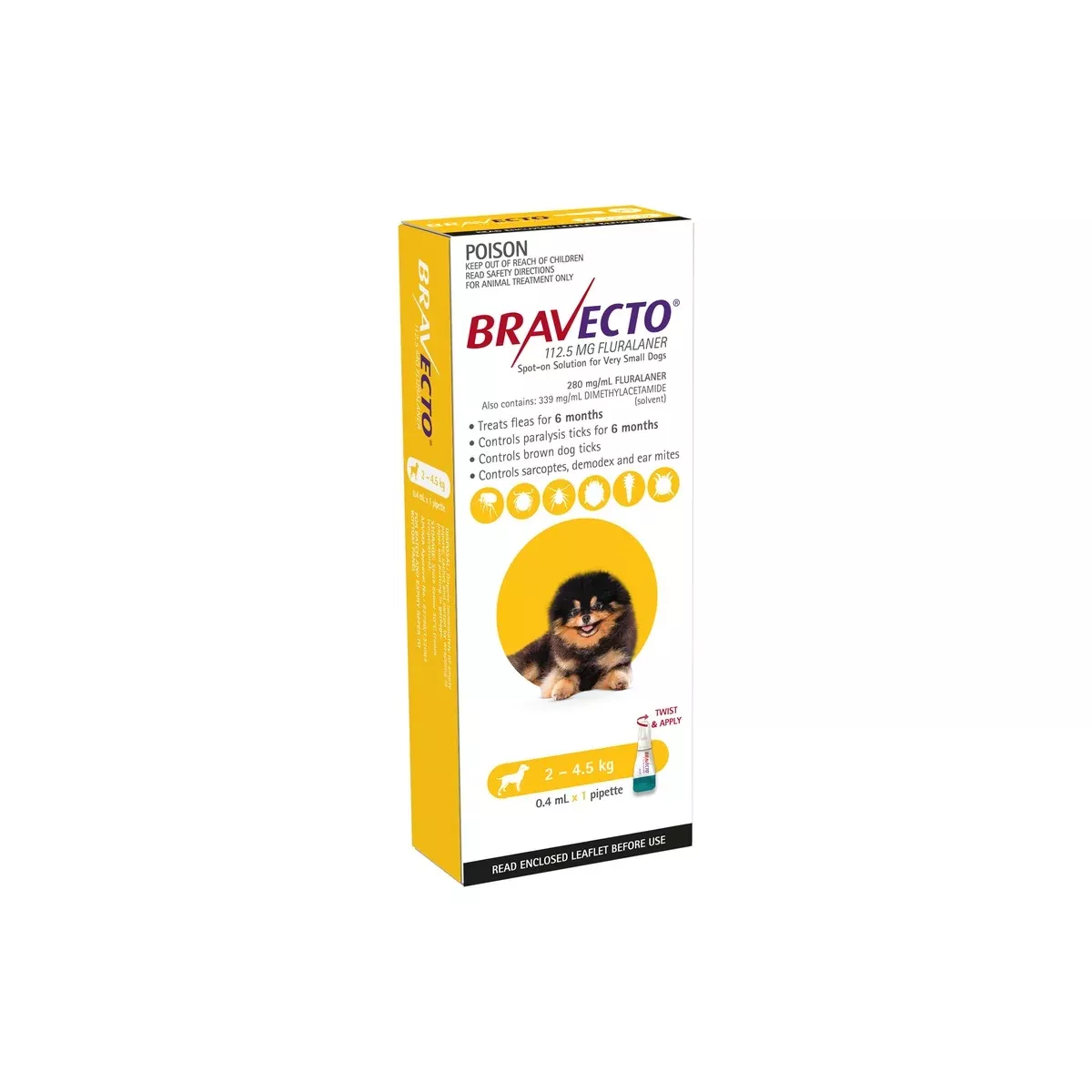 Bravecto Spot On Dog Extra Small 4.4–9.9lbs Yellow