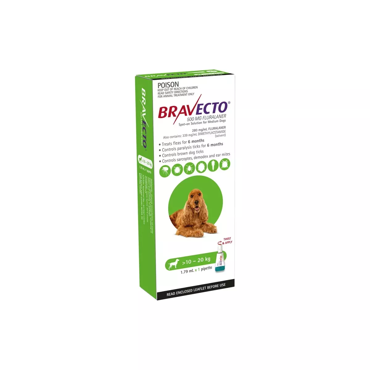Bravecto Spot On Dog Medium 22–44lbs Green