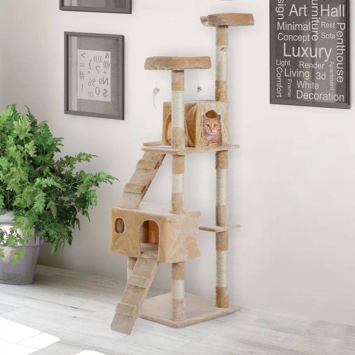 Cream Cat Activity Tree, Scratching Post, Climbing Tower
