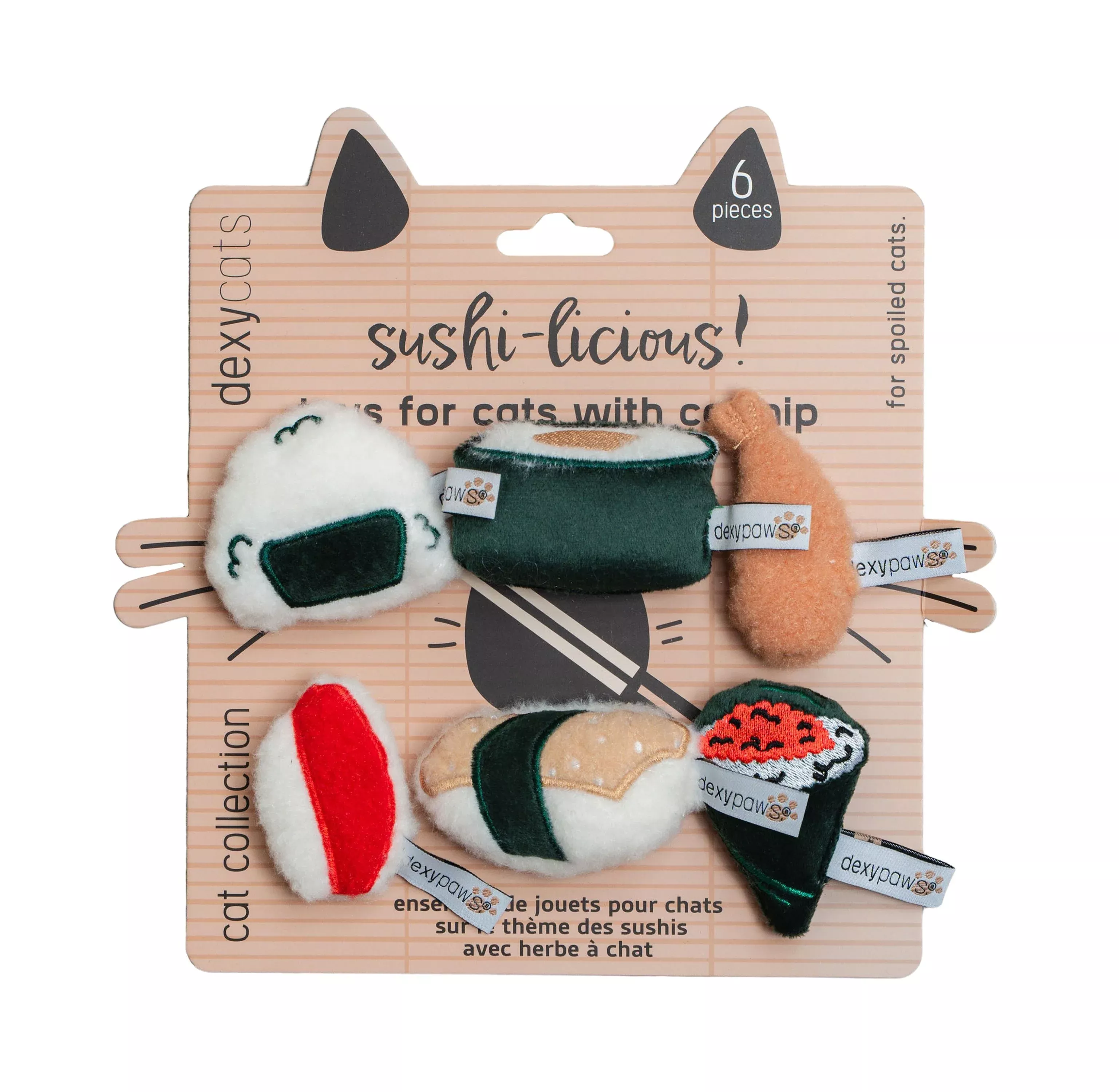 Dexypaws - Plush Cat Toys - Sushi 6pc