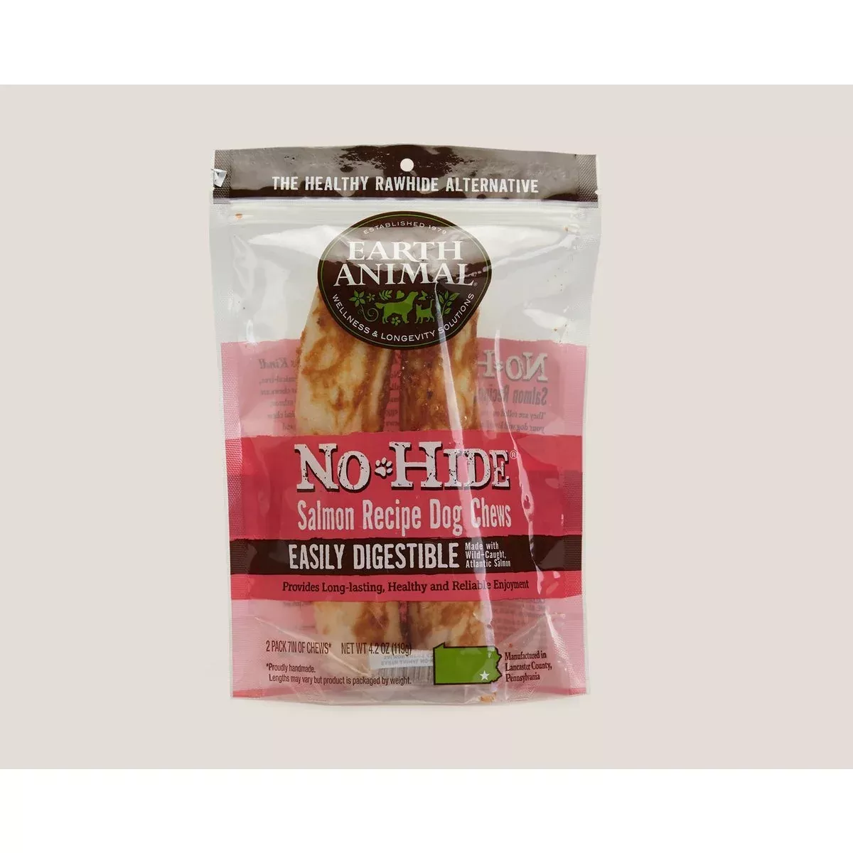 Earth Animal No Hide Salmon chews 7" 2 pack