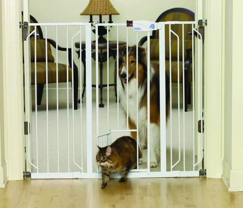 Extra Tall Walk-Thru Gate/Pet Door 29-40in White
