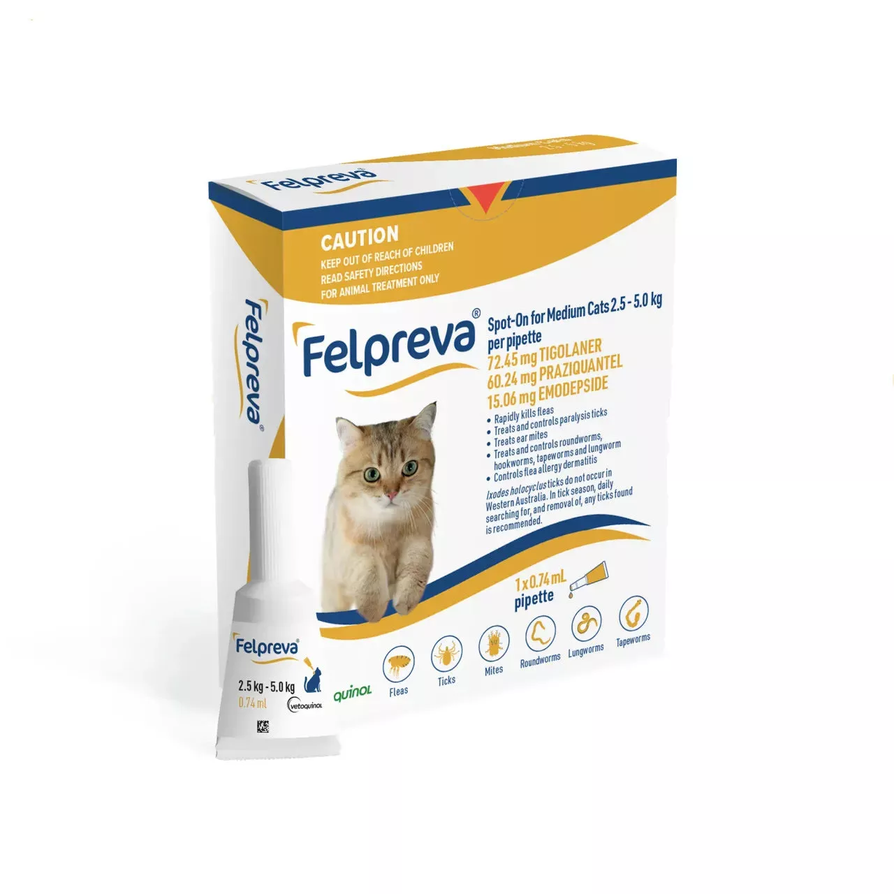 Felpreva Spot On For Cats (Medium 5.5-11lbs) Yellow