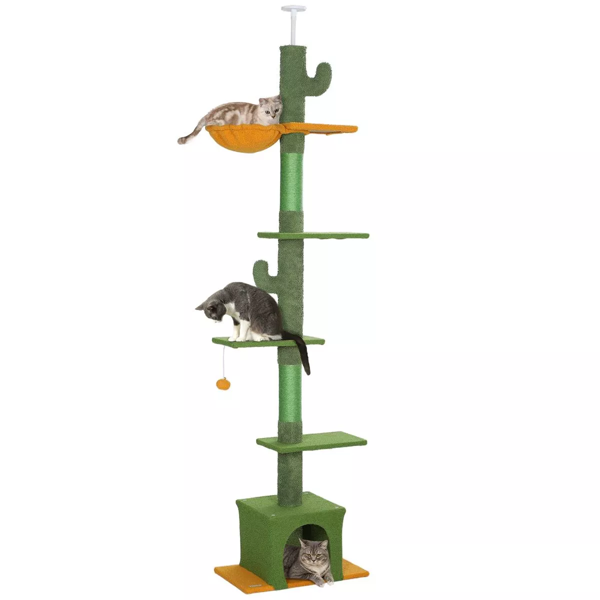 Floor to Ceiling Adjustable Cat Tree with Scratching Posts and Hammock by PawHut
