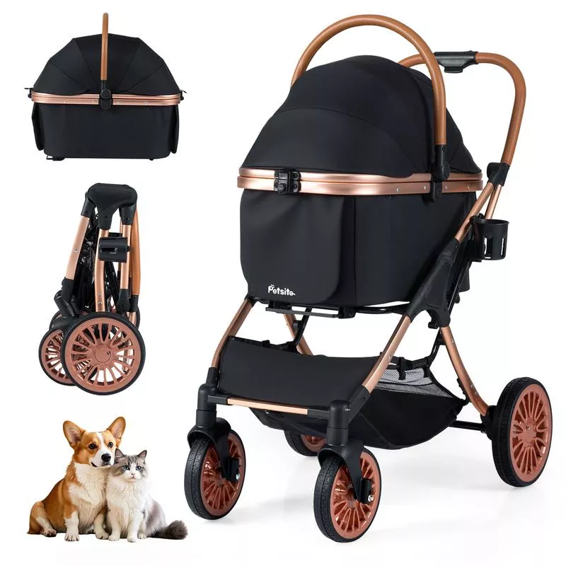 Foldable Pet Stroller, 55 lbs, Black – Black