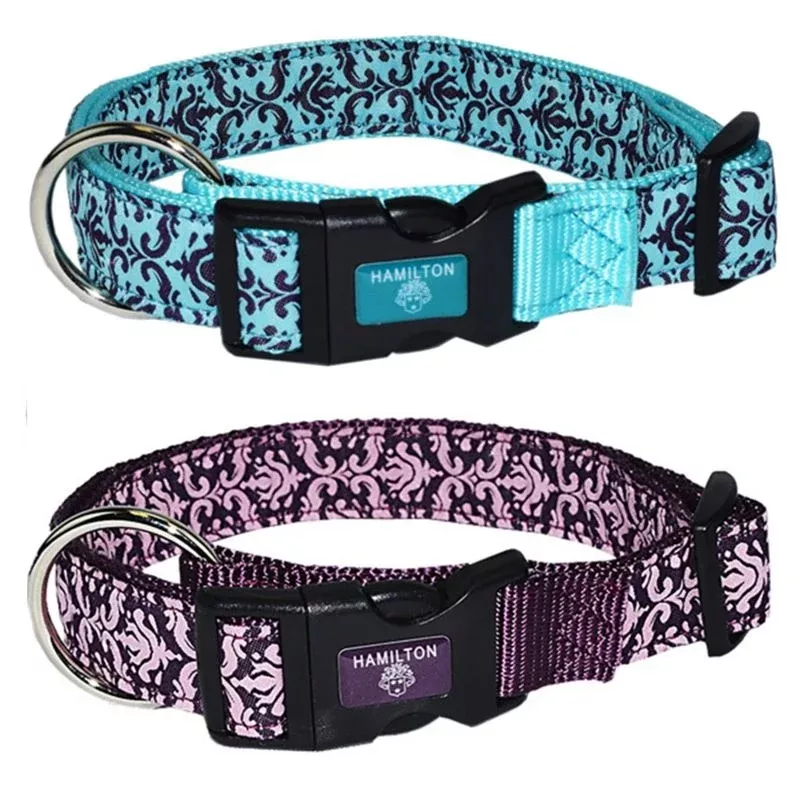 Hamilton Adjustable Damask Dog Collar
