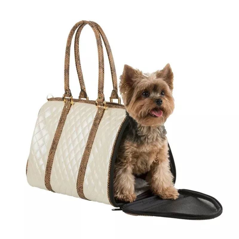 Ivory Quilted Duffel Bag with Snake