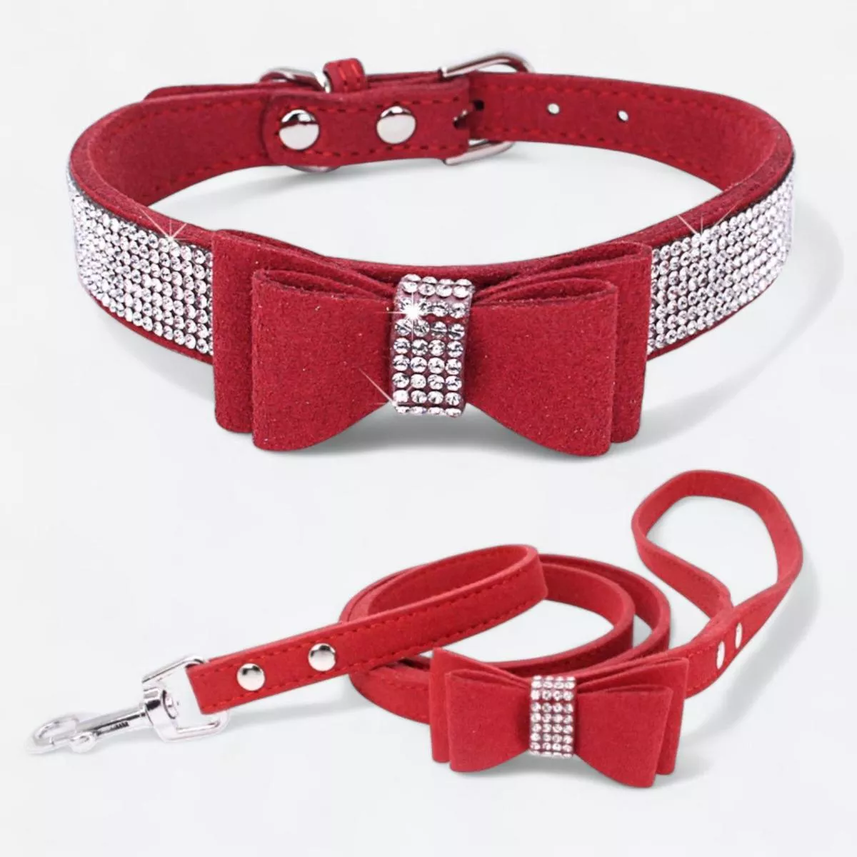 Luxury Rhinestone Bow Dog Collar Leash Set