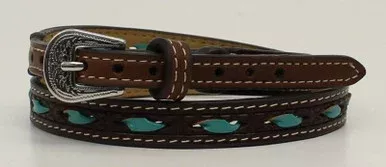 M&F Brown Leather with Turquoise Rawhide Lacing Hatband