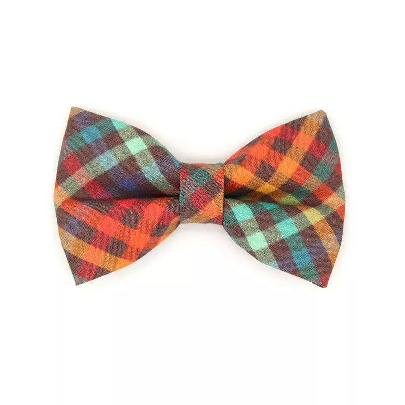 Made By Cleo "Campfire" Rainbow Plaid Bow Tie for Cat + Small Dog