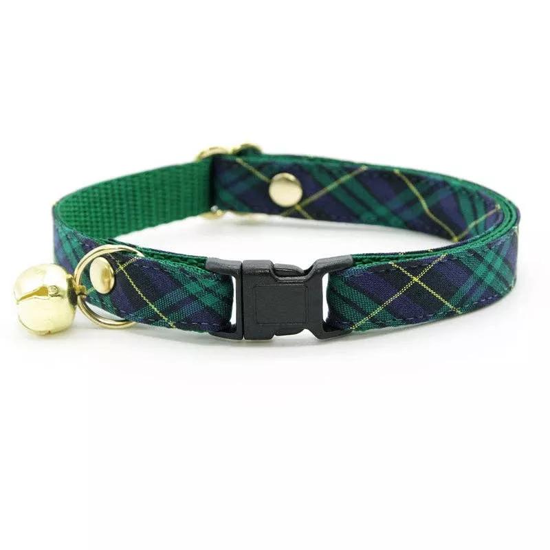 Made By Cleo "Hunter" Green/Blue Plaid Cat Collar