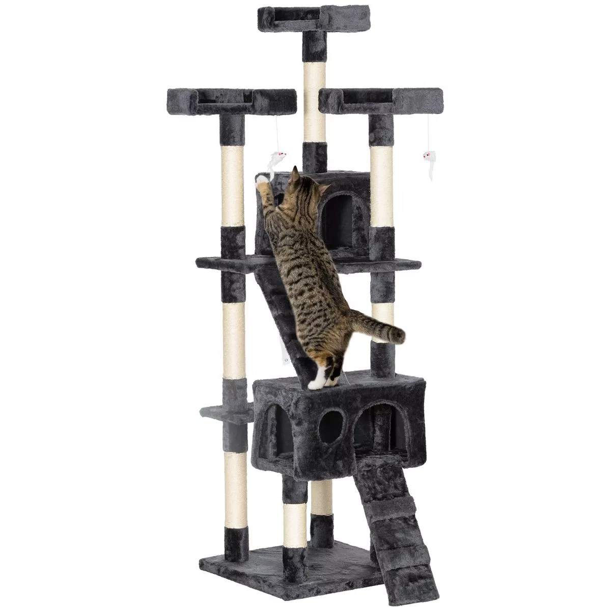 Multi Level Cat Tree Tower With Scratching Posts And Hideaway For Indoor Cats, Grey