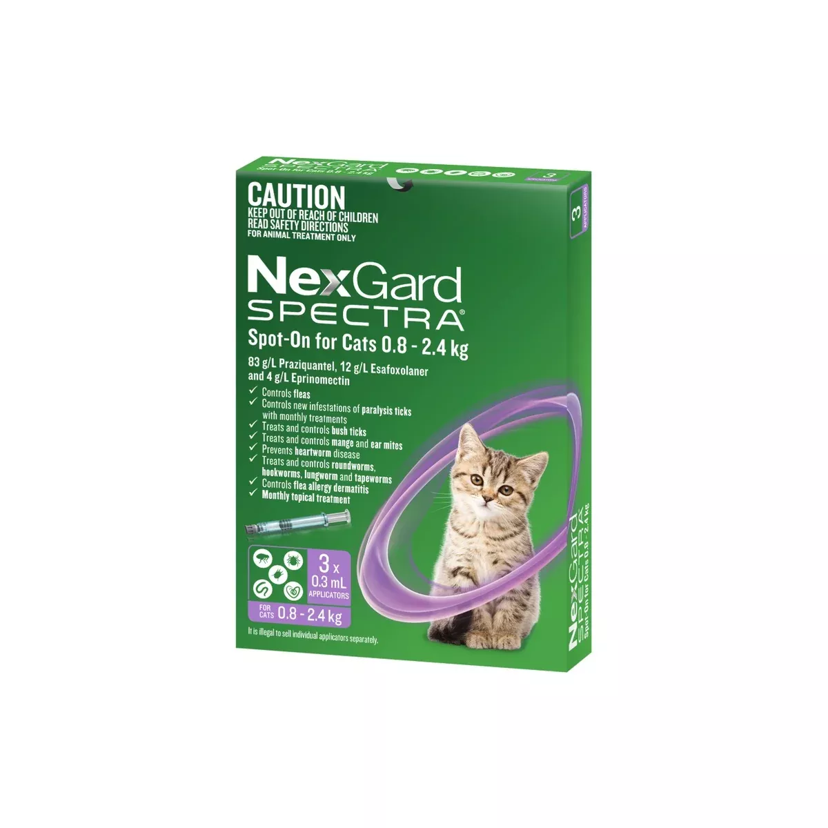 NexGard Spectra Spot-On for Small Cats & Kittens 1.8–5.3 lbs (0.8–2.4 kg) – Purple