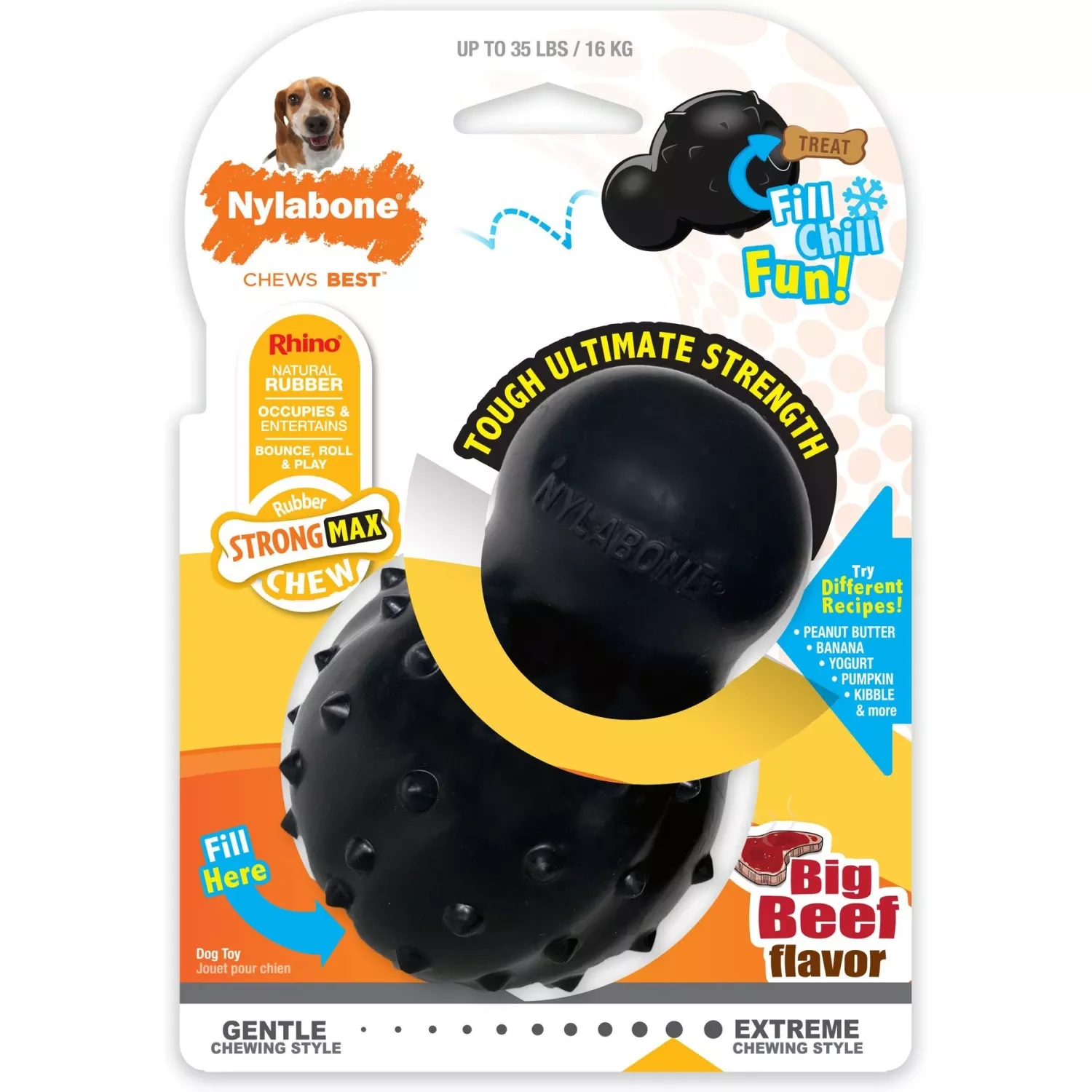 Nylabone Strong MAX Chew Cone Stuffable Chew Toy For Dogs MAX Rubber Stuffable Cone Beef Max