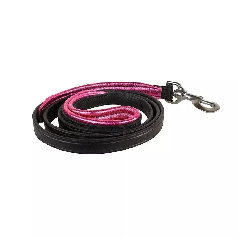 Perris Metallic Padded Leather Dog Leash 5ft Bk/Pi