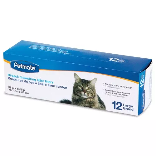 Petmate, Petmate Hi-Back Drawstring Litter Pan Liners, Clear, 1 Each/12 Count, Large