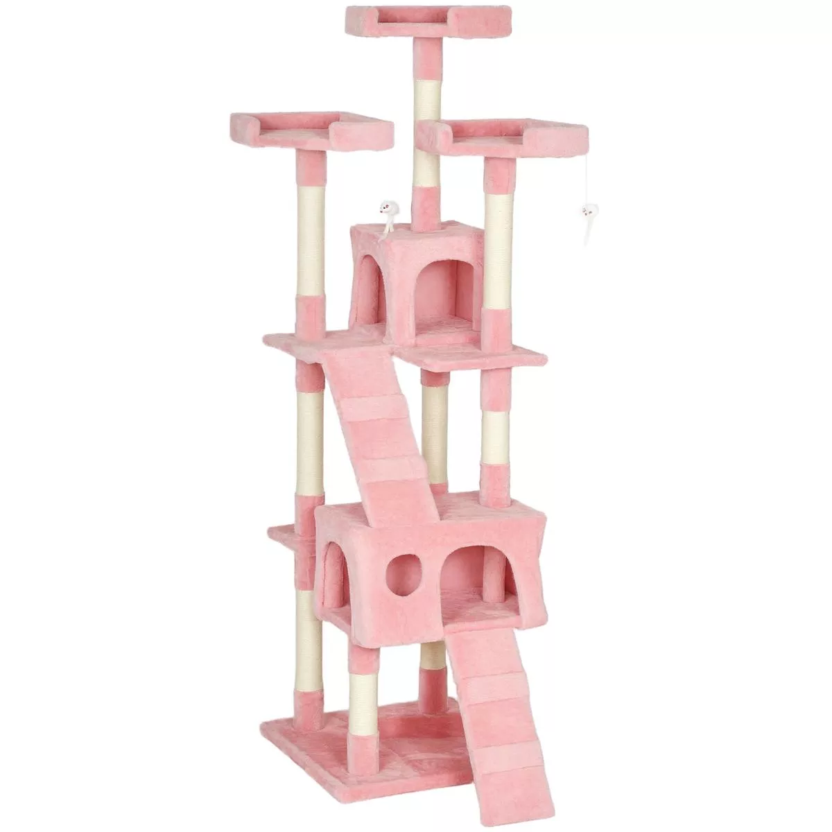 Pink Tall Cat Tree Tower With Scratching Posts And Hideaway For Indoor Cats
