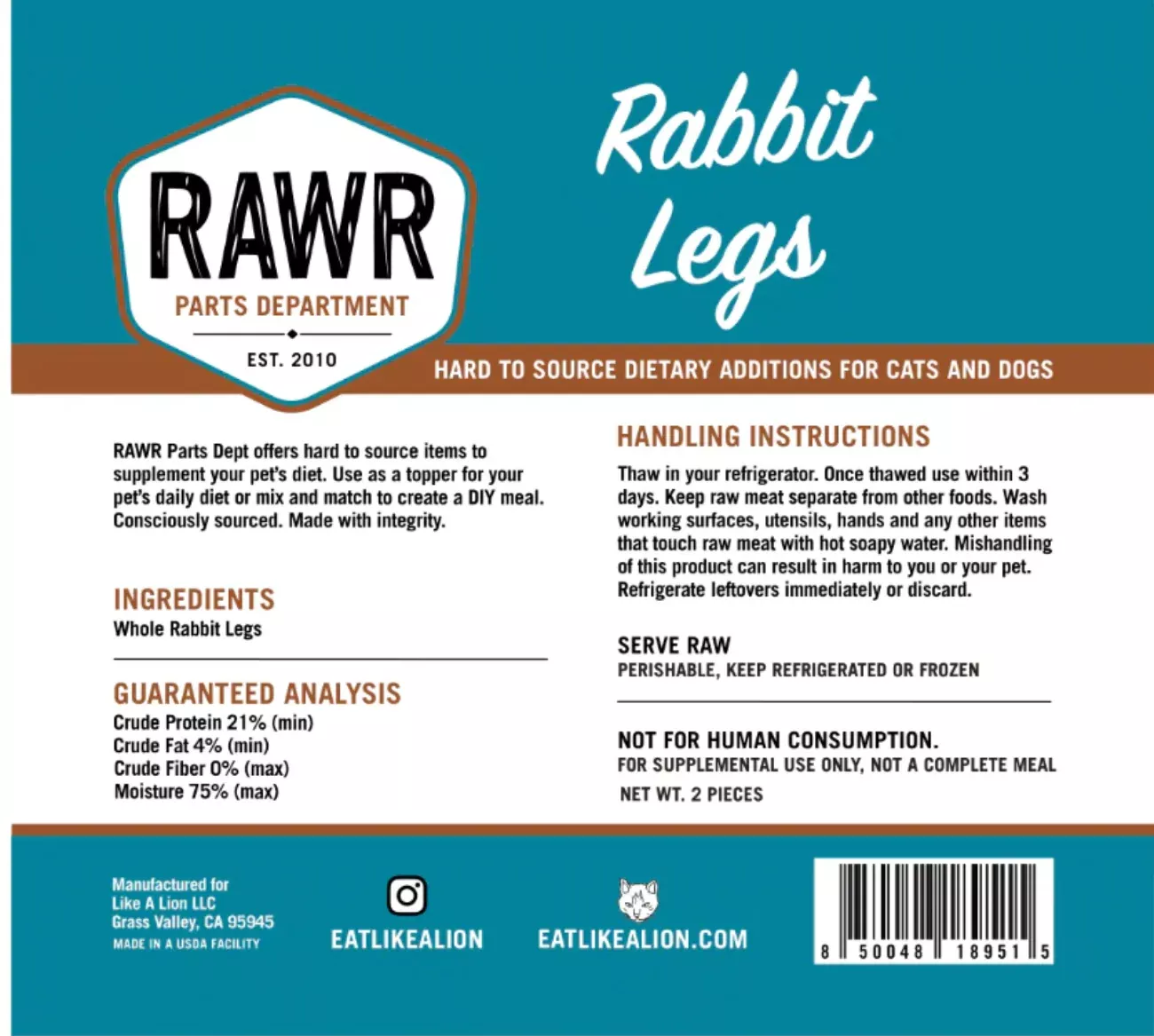 Rawr Rabbit Leg Frozen 1lb