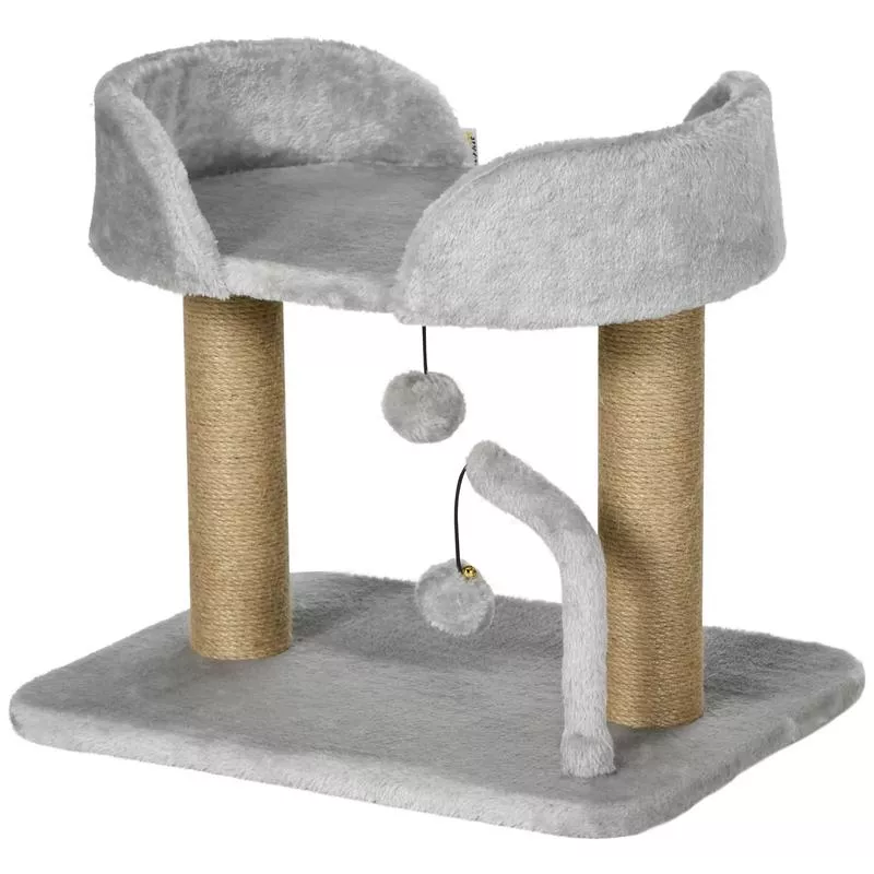 Small Cat Tree, Jute Scratching Posts, Top Perch, Light Grey