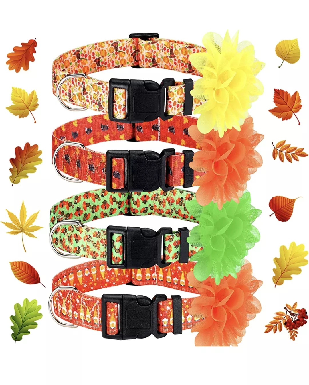 Sparky & Co Fall Print Collar w/ Flower (assorted Styles)