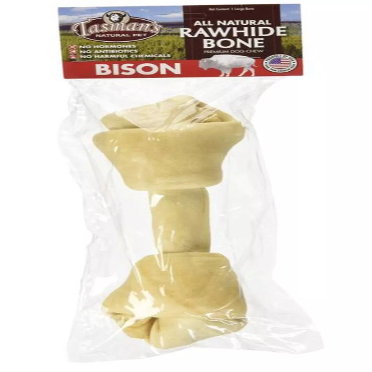 Tasmans Natural Pet Premium Bison Rawhide Large Knotted Bone