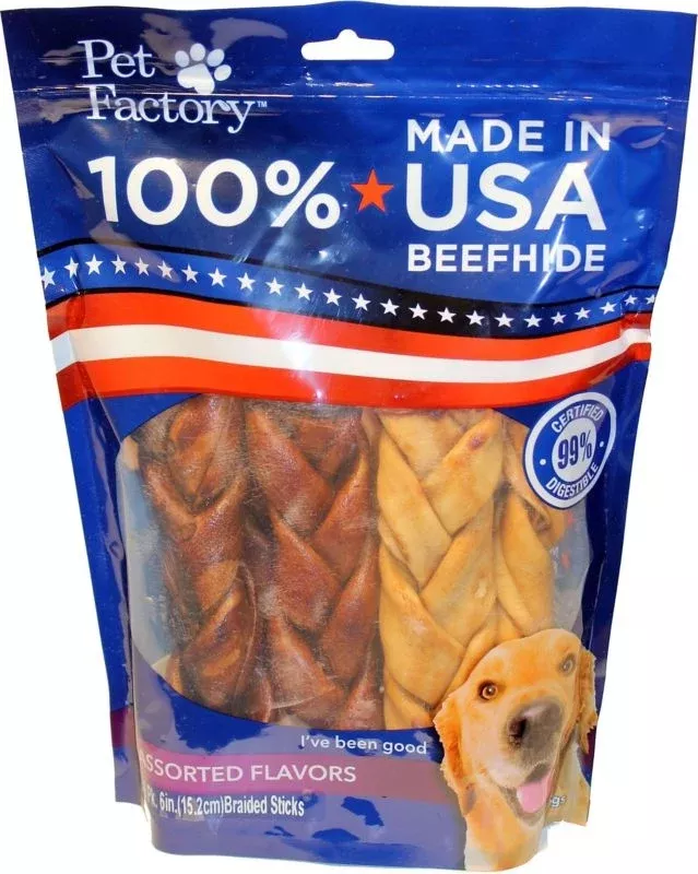 USA Beefhide Braided Sticks 6Pk 6in Beef/Chicken
