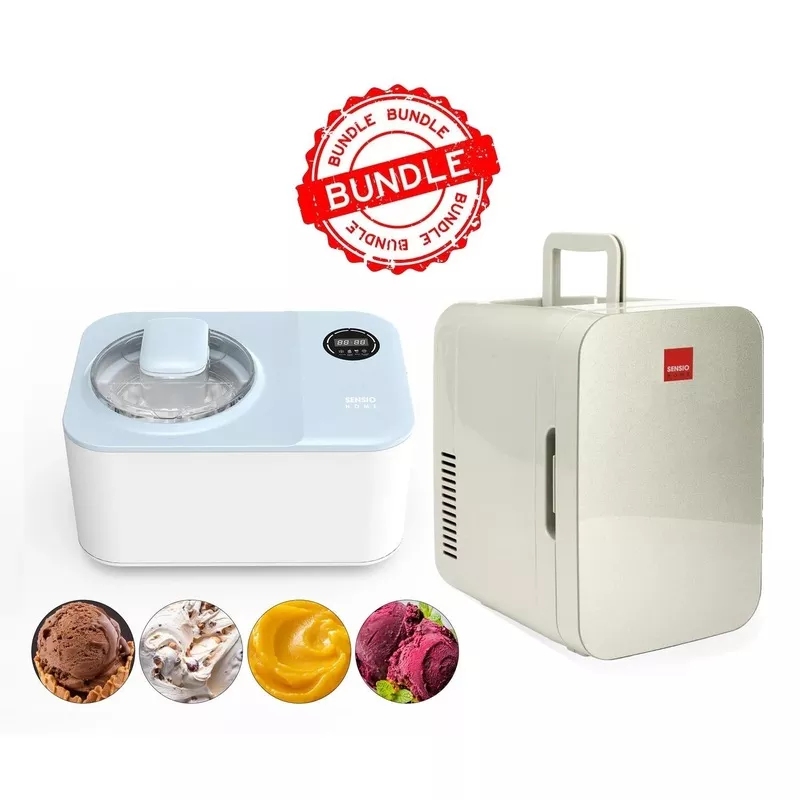 Value Bundle: Ice Cream & Dessert Maker + Grey 10L Mini Fridge