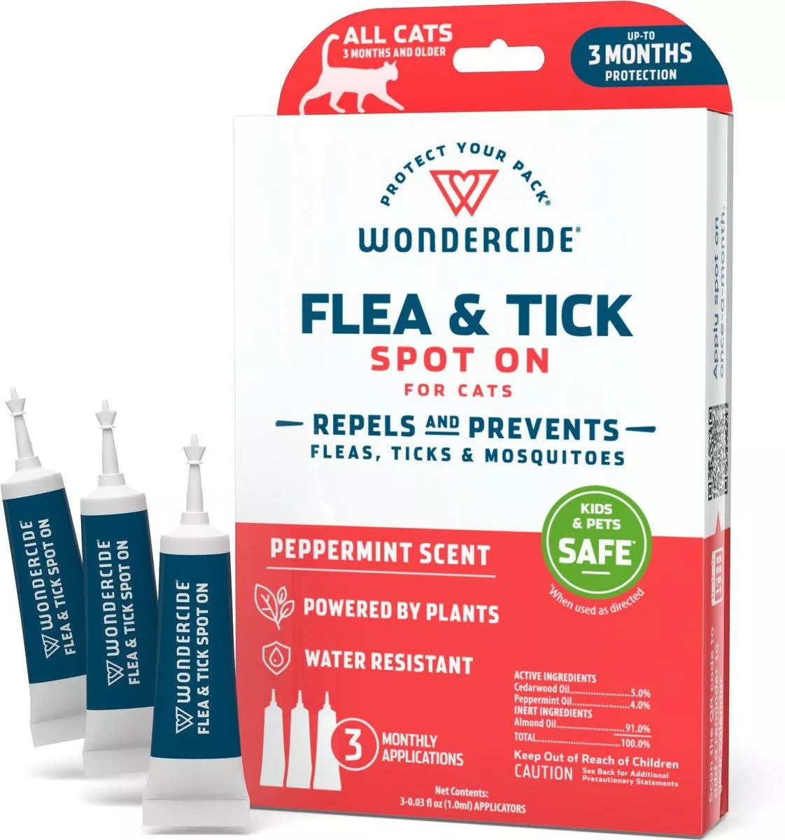 Wondercide Peppermint Flea & Tick Spot On for Cats, 3-dose